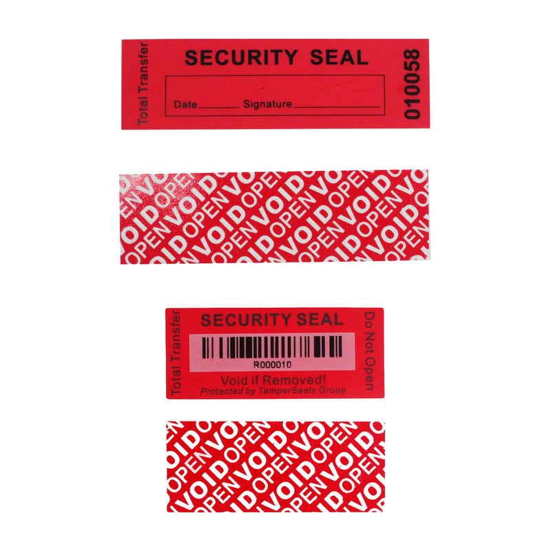 Bundled for 100pcs x 1" x 3.35" Red Security Void Labels & 100pcs x 25mm x 60mm Red Total Transfer Tamper Evident Labels