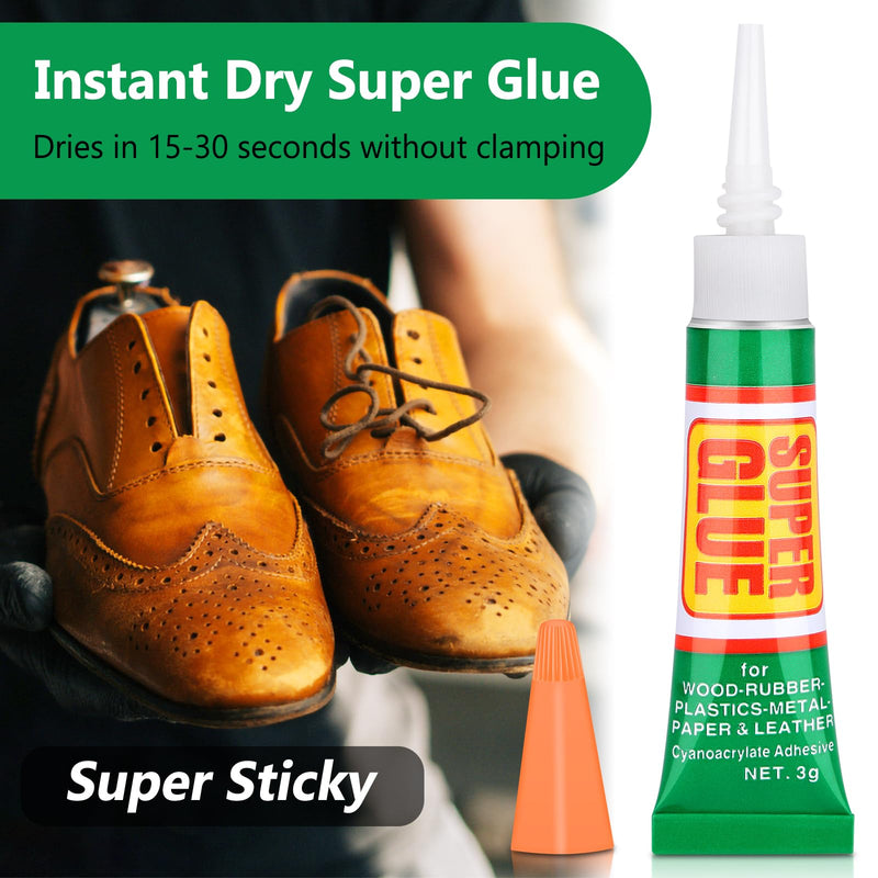 [Australia - AusPower] - 24 X 3g Super Glue Clear, Strong Adhesive Superglue Crazy Fast Drying Cyanoacrylate Glue Tubes with Cap for Shoe Repair, Plastic, Rhinestone Jewelry, Metal, DIY Crafts (Waterproof & Individual) 24 X 3g ?Update 