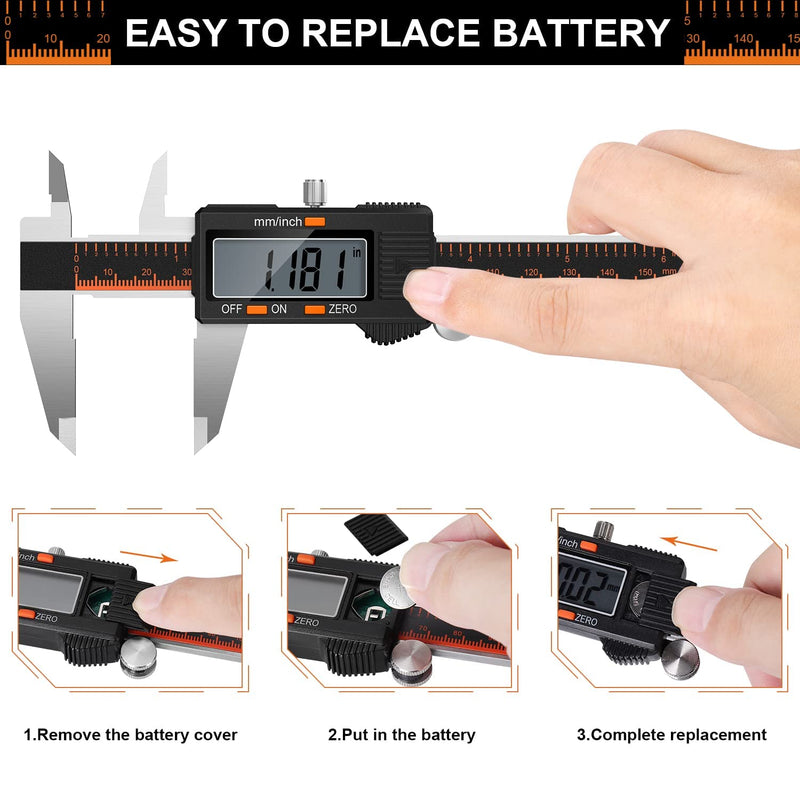 [Australia - AusPower] - HARDELL Digital Caliper 150 mm, Calliper Digital Stainless Steel with LCD Display, Digital Caliper with Inch and Millimetre Conversion, Household & Industrial Measuring Tool with 2 Replacement A-150MM 
