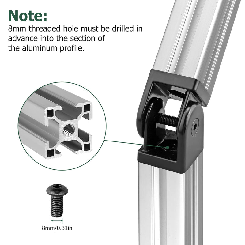 JiGiU 2PCS Angle Connector Joint Connector 4040 Nut 8 Flexible Hinge 180° Rotation Range with Clamping Lever Zinc Alloy Joint Connector for 4040 EU Standard Aluminum Extrusion Profile-Black Black 2