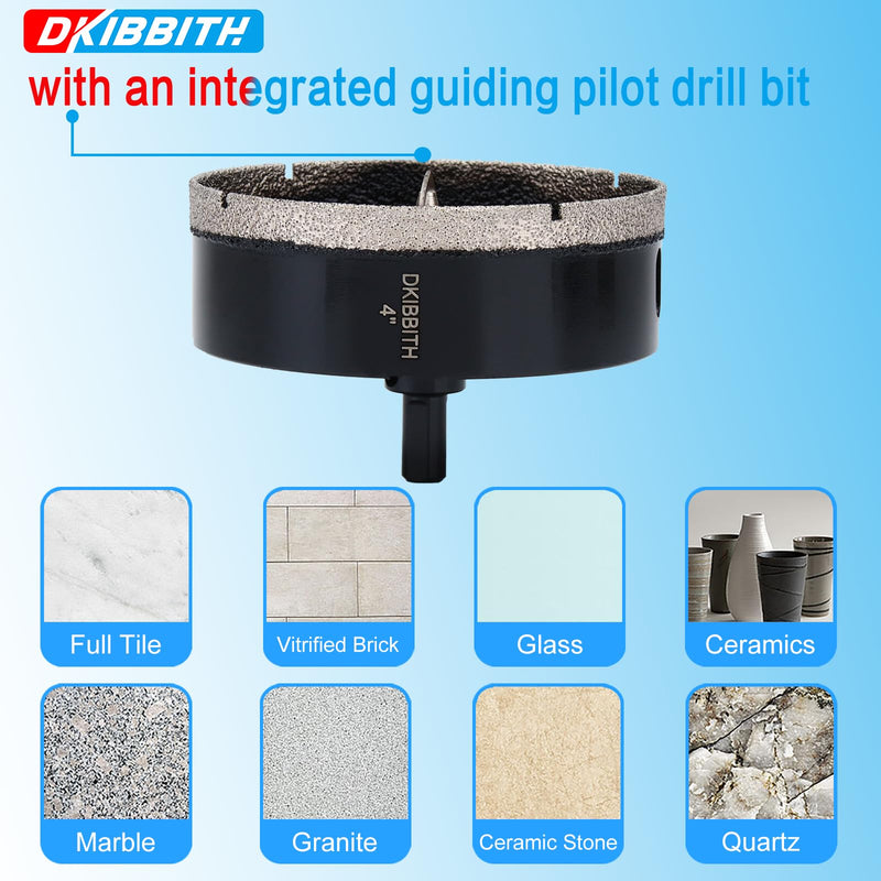 4" Diamond Hole-Saw Bits with Pilot Drill Bit 4 in Diamond Tipped Tile Hole Saws with Guiding Bit for Accurate Drilling, for Porcelain Tile Ceramic Pottery Granite Stone Glass Bottles 102mm (102mm)4"