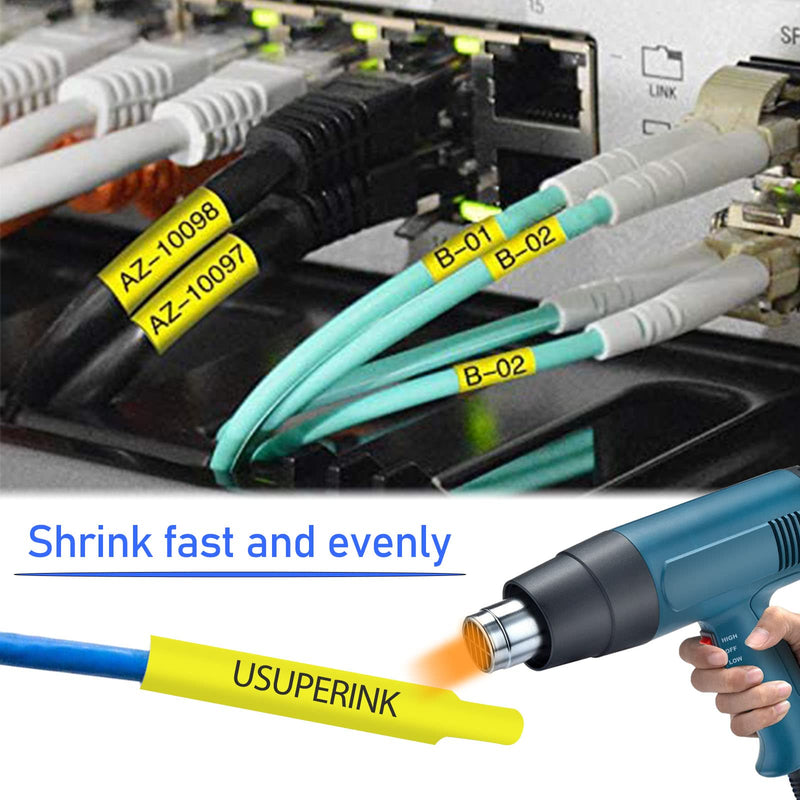 USUPERINK 3 Pack Compatible for Brother Ptouch HSe-641 HSe641 HS-641 HS641 17.7mm Black on Yellow Heat Shrink Tube Tape use in PT-D400 PT-D600 PT-E300 PT-E500 P710BT Label Maker (0.69''x 4.92ft)