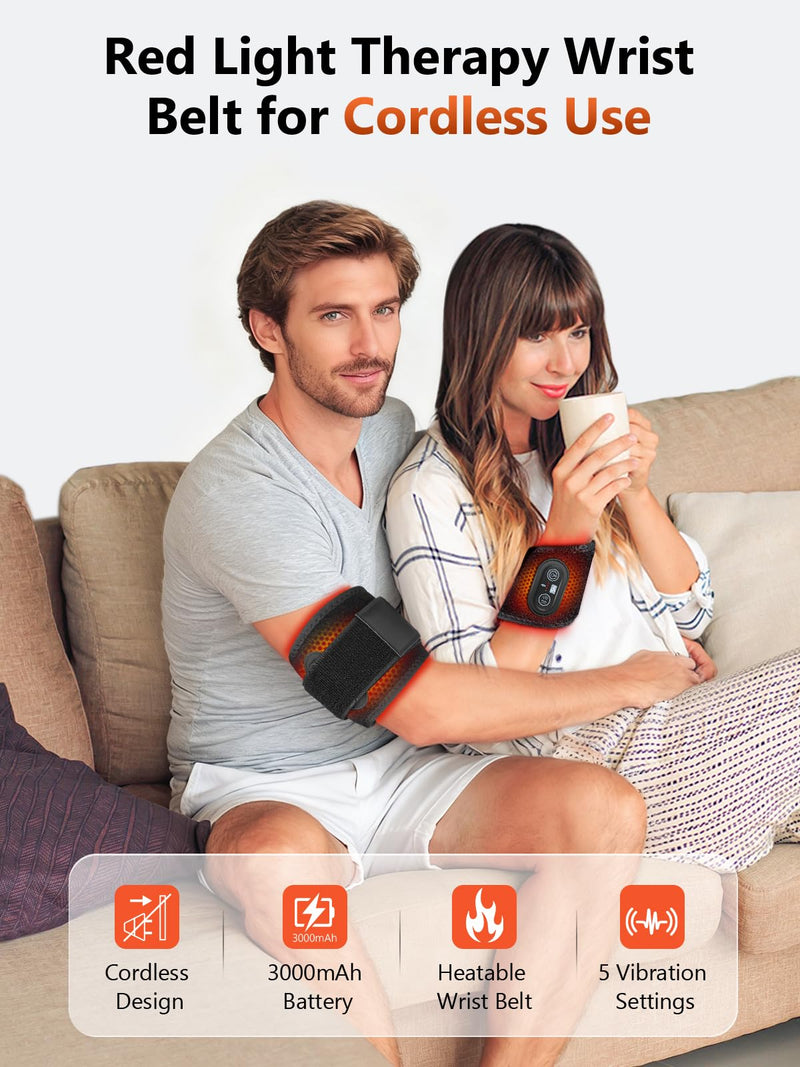 Red Light Therapy for Hands Wrist with Heat & Massage, FSA/HSA Eligible, 3000mAh Wireless Controller, Wearable Near Infrared & Red Light Wrist Wrap with 36 Beads for Faster Recovery & Hand Pain Relief