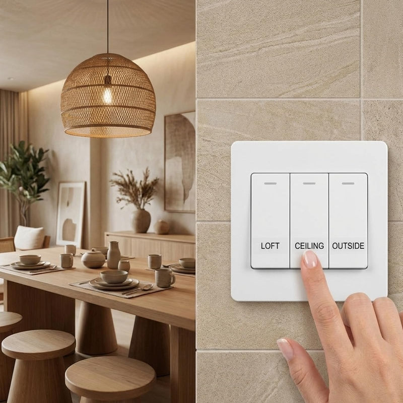 650 Pcs Light Switch Labels, Vinyl Rectangle Light Switch Stickers for Home & Office, Transparent PVC Switch Identification Labels, Easy Peel & Stick (10 Sheets)
