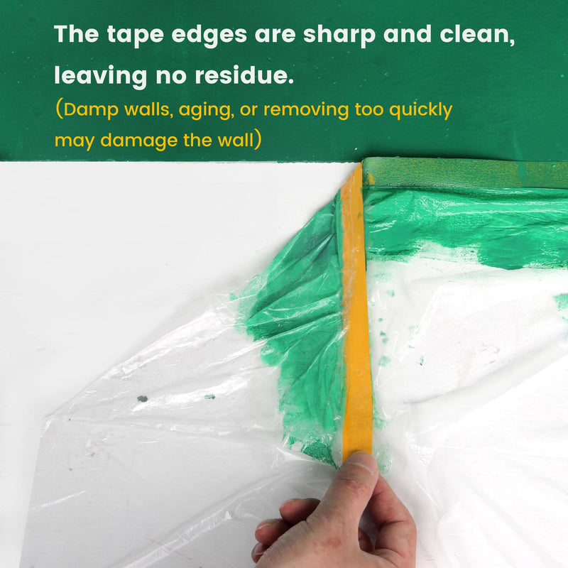 Voomey Pre-Taped Masking Film, Painters Tape with Plastic Attached, Automotive Painters Tape and Drape for Appliances, Furniture, Wood Surfaces & DIY Projects - 3ft x 82ft 1100mm*25m Standard Roll