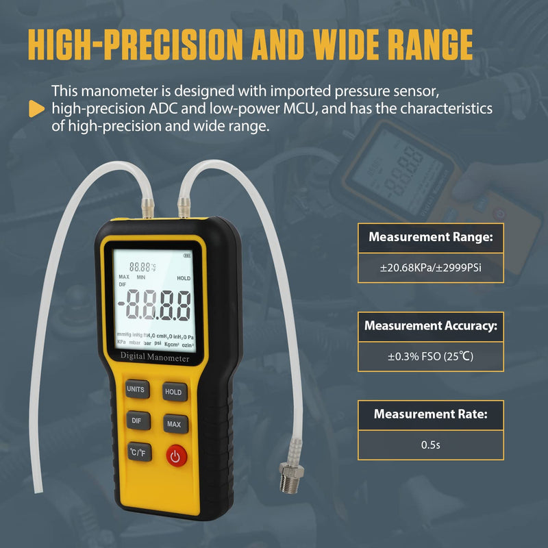 [Australia - AusPower] - Manometer Gas Pressure Tester?Manometer HVAC?Digital Manometer Gas Pressure Tester?Manometer LP Gas Pressure Tester?Digital Manometer HVAC for Temperature and Pressure Testing 