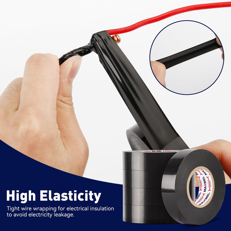 5 Rolls PVC Black Electrical Tape – Vinyl Professional Electric Tape, Waterproof, Flame Retardant, 3/4 in x 66 ft per Roll, Multipurpose Wire & Cable Insulation for Home, Auto & Industrial Use 5