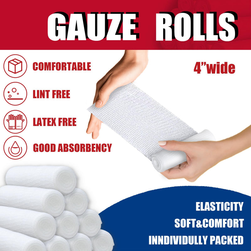 [Australia - AusPower] - 24 Pack Gauze Rolls Bandages 4 ” x 4.1 yd Premium Quality Lint and Latex-Free Conforming Stretch Designed for Wound Care for Wound Dressing Support(Ideal for Home and car First aid Kits) Pack of 24 
