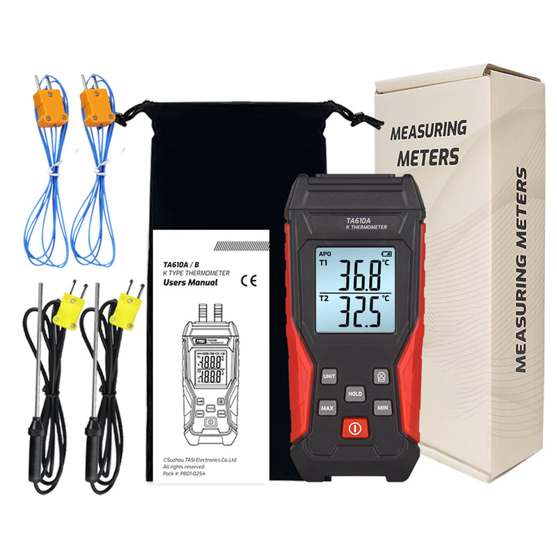 [Australia - AusPower] - Thermocouple Thermometer, Digital Dual Channels Thermocouple with 4 K-Type Thermocouple Probes LED Backlight Display -328~2501℉ Measuring Range K Type Temperature Tester Red 