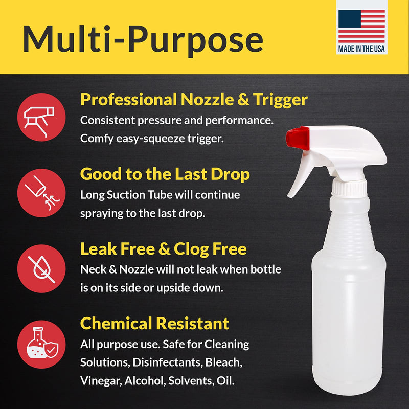[Australia - AusPower] - Pinnacle Mercantile Plastic Spray Bottles USA Made 4 Pack 16 Oz Heavy Duty No Leak Empty Refillable Spray Bottle Mist Stream for Cleaning Solutions, Plant, Hair, Bleach, Vinegar, Alcohol Safe 16 Oz, 4 Pack 