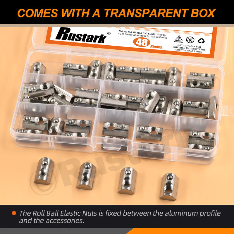 [Australia - AusPower] - 48pcs 4 Sizes Carbon Steel Roll in T-Nuts Roll in T-Nut with Ball Spring Roll Ball Elastic Nuts T Slot Nuts T Spring Nuts for 4040 Series Aluminum Extrusion Profile Rail 3D Printer CNC Router 40 series 4 sizes 