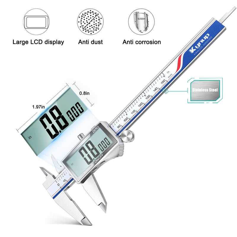 Kynup Digital Caliper 150mm Calliper with Large LCD Display | Digital Measuring Gauge, Inch/mm/Fraction Diverter Stainless Steel Precision Measuring Tool for DIY, Workshop and Woodworking silver full screen