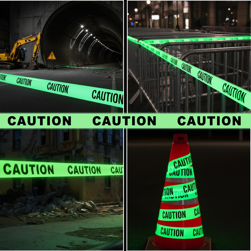 Glow in The Dark Tape Halloween Caution Tape Decorations 2inx32.8ft Crime Scene Construction Warning Glow Tapes Roll Indoor Outdoor Barricade Safety Night Stairs Exit Door Walls Danger Areas