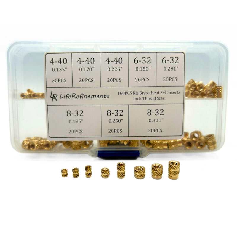 [Australia - AusPower] - 4-40 6-32 8-32 (160pcs) Standard Threaded Inserts for Plastic Heat Set English Insert Knurled Nut Insert Threaded Brass Insert Assortment Kit for 3D Printing Injection Molding Thread Nuts 
