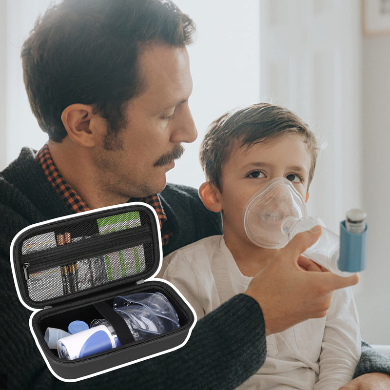 [Australia - AusPower] - Elonbo Carrying Case for Portable Handheld Inhaler Nebulizer Machine for Adults and Kids, Asthma Inhaler Travel Case, Handheld Mesh Atomizer Machine Holder, Inhaler Spacer Bag, Black 