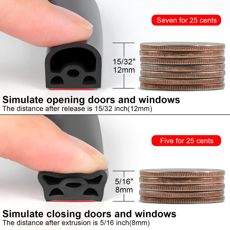 [Australia - AusPower] - [New Upgrade] 19.7Ft Silicone Door Weather Stripping Door Seal Strip for Doors & Windows, Multi-Layer Soundproof Chamber Design, Self-Adhesive, Seal Large Gaps, Easy to Cut & Install 9/16" (W) x 15/32" (T) x 19.7' (L) Black 