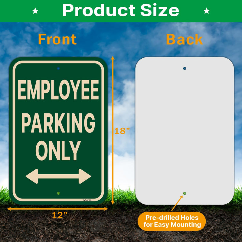 Employee Parking Only Sign with Bidirectional Arrow 18 x 12 Inches Employee Parking Signs for Business Rust-Free Aluminum No Parking Sign, Weatherproof, Easy To Install, Indoor or Outdoor Use, 2 Pack
