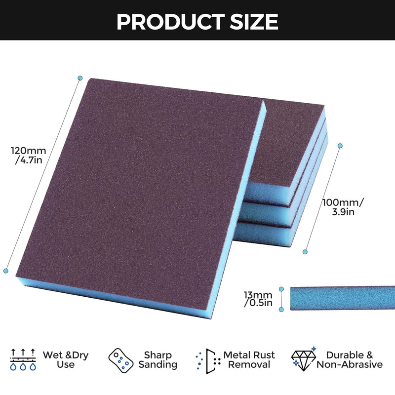 [Australia - AusPower] - STEBRUAM 6 Piece Sanding Sponge Set, 80/120/180/220/320/400, 6 Different Sanding Sponge Sanding Pads Assortment for Wood, Metal, Wall Foam, Drywall Mix Körnung Blue 