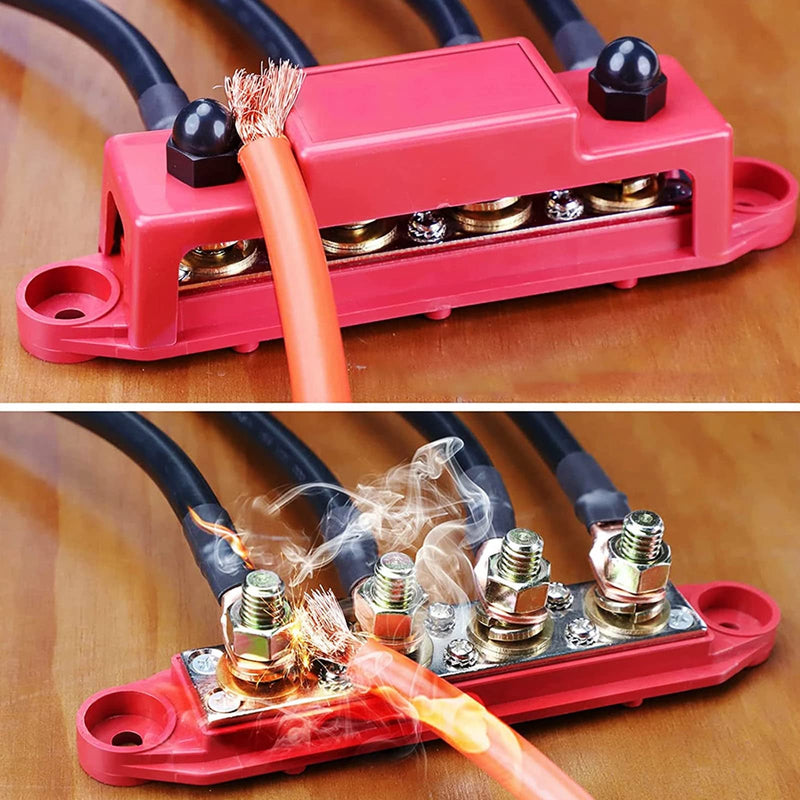 PACEWALKER BusBar Box with 4 x M8 Connection Bolts High Performance Module 12V-48V DC Power Distribution Block Grounding Current for Car RV Boat Yacht 2pcs 250A (Black Red)
