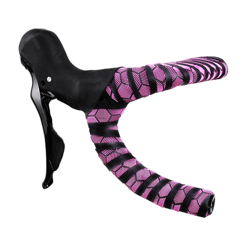 Silicone 3D Honeycomb Chevron Bike Handlebar Tape, Anti-Slip Shock-Absorbing Bar Wrap for Road/Gravel Drop Bars, Sweat-Resistant, Easy-Clean, with End Plugs (Black Pink) Black Pink
