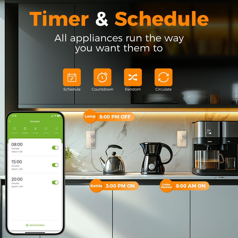 Smart Plug, TESSAN WiFi Timer Outlet Compatible with Alexa and Google Assistant, Smart Outlet with Timer & APP Remote Control, No Hub Required, 2.4G WiFi, 4 Pack