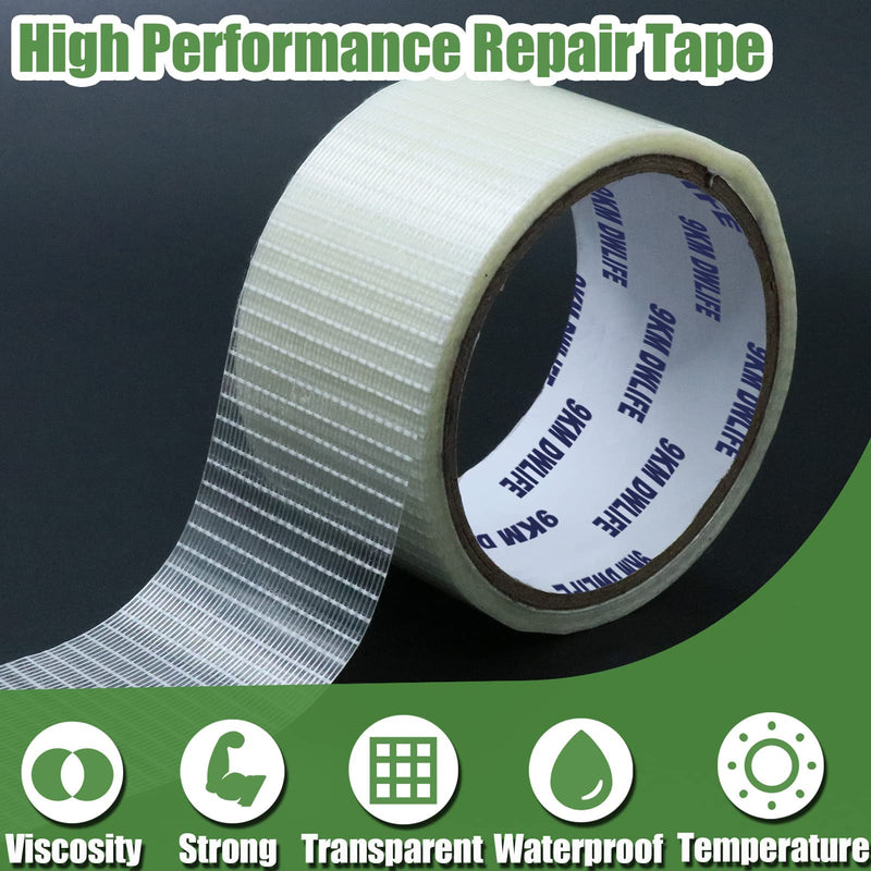 [Australia - AusPower] - 9KM DWLIFE Kite Ripstop Repair Tape 5cm-10cm Bi-directional Fiberglass Filament Tape clear Waterproof Strong High Adhesion Tear UV Resistance for Tent Sail Awning RV Camper Packing Fabric 32FT x 3.93in / 10M x 10cm 