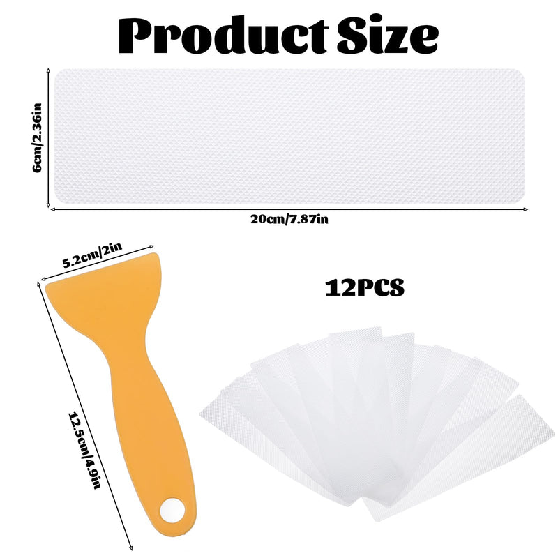 12 PCS Rubber Grip Tape Strips, 7.87"x2.36" Clear Non-Abrasive Grip Stickers with Scraper Non-Slip Tape for Handles Waterproof Heat Resistant Cushion Grip