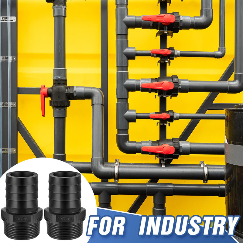 [Australia - AusPower] - 2 Pieces PVC Tube Fitting Adapter Barbed Hose Fittings Barbed x NPT Male(1-1/2",Black,2 Pcs) 1.5 Inch Black 2 