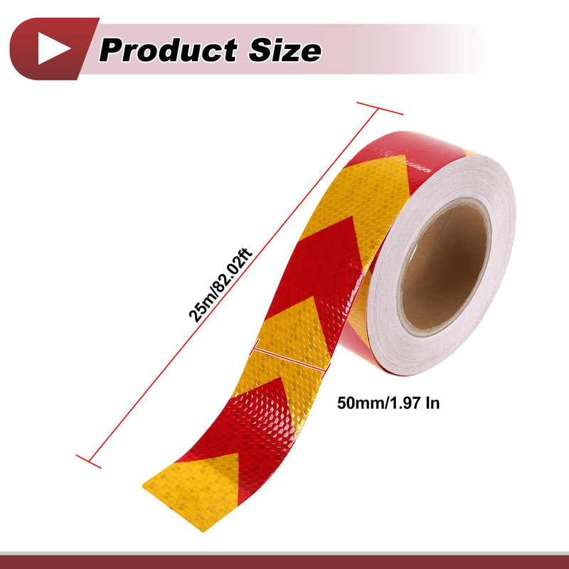 1 Pcs Safety Warning Reflective Tape Increased Visibility Reflective Strips 82.02ftx1.97" Red,Yellow PVC