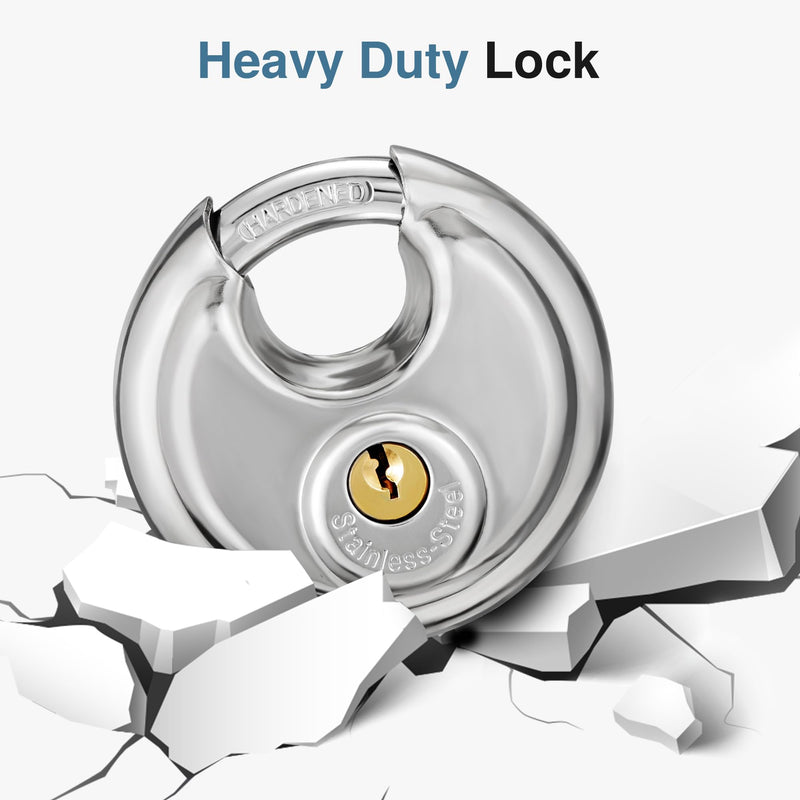 [Australia - AusPower] - Puroma Keyed Padlock, Stainless Steel Discus Locker Lock Heavy Duty Locks with 3 Keys, Waterproof Outdoors Gate Storage Unit Lock with 3/8 Inch Shackle for Warehouse, Gym Storage Locker (1 Pack) Large 1 Pack Silver 