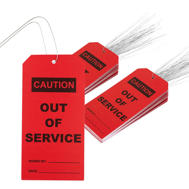 100 pcs Out of Service Tags with Pre-Attach Wire,Red PVC Plastic Maintenance Required Tags(100) 100