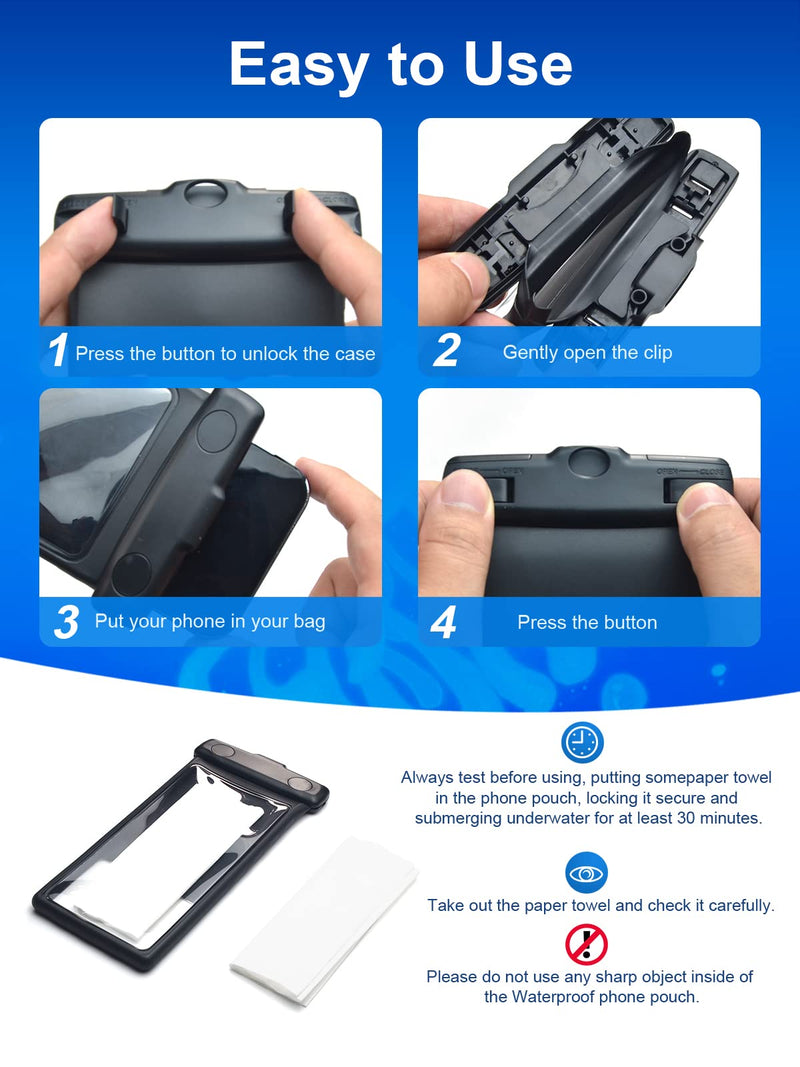 [Australia - AusPower] - wellhouse Waterproof Phone Pouch Case, 3D Stereoscopic 7" Waterproof Cell Phone Dry Bag for iPhone 14 13 12 11 XS XR X Pro Max Plus Mini, S22 S21 Ultra, IPX8 Underwater Phone Protector, Earl Black 1 Pack - Earl Black7.0" 