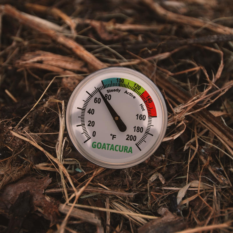 [Australia - AusPower] - Compost Soil Thermometer, 304 Stainless Steel Case and Probe,1.75" Dial Size, 16" Stem Length, 0-200 Deg F, 3 Temperature Zones 