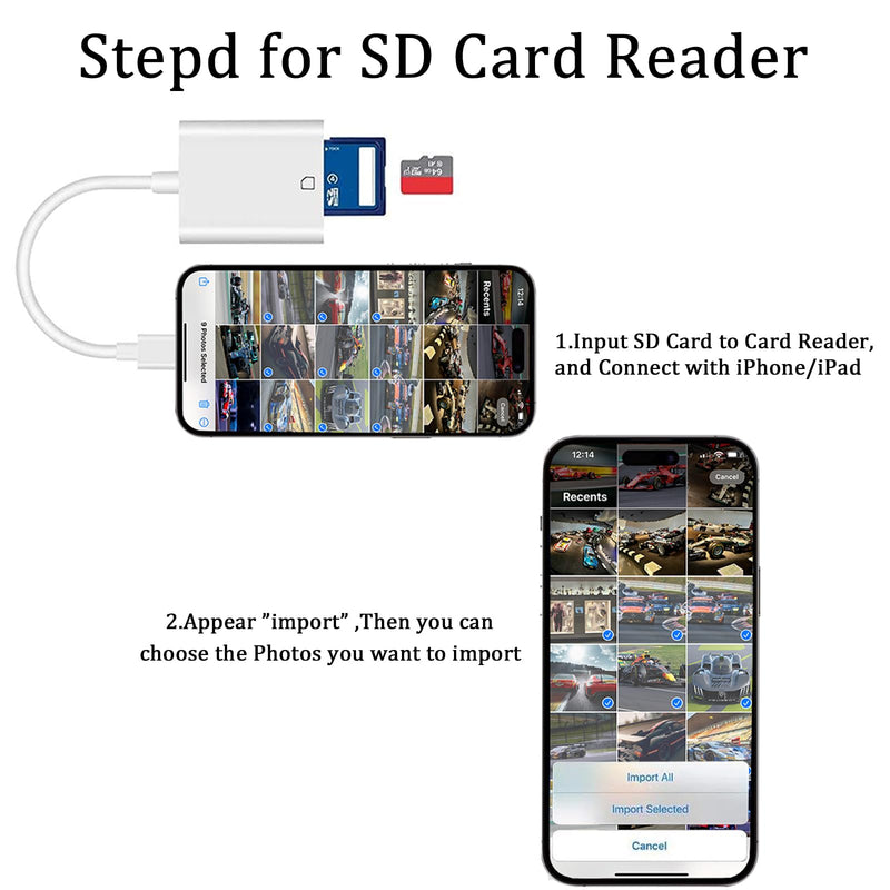 [Australia - AusPower] - (Apple MFi Certified) Lightning to SD Card Camera Reader for iPhone,Trail Camera Viewer SD Memory Card Reader Adapter Compatible with iPhone 14/13/12/11/XS/XR/X/8/7/iPad,Plug and Play 1 Slot 