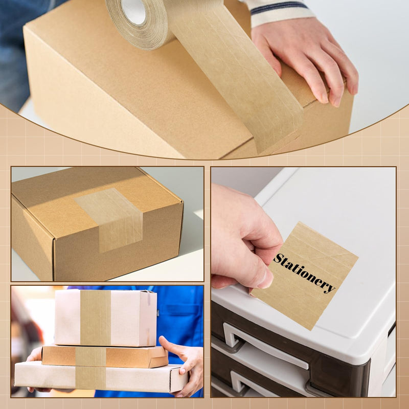 Reinforced Water Activated Gummed Kraft Paper Tape,2 Rolls 2.76 inch x 49.2 yd Brown Packing Tape,Total 98.4 yds for Heavy Duty Secure Packing and Shipping
