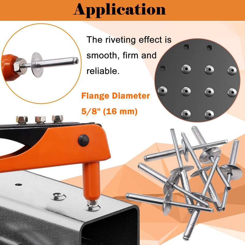 [Australia - AusPower] - 100pcs Aluminum Large Flange Blind Rivets, 3/16" x 3/8", Flange Diameter 5/8" (16 mm), Pop Rivets Assortment Kit Blind Rivet by Bolt Dropper, Grip Range(3-6mm) 3/16''x 3/8'' 