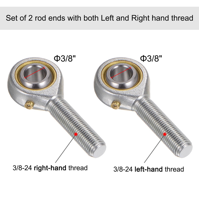 [Australia - AusPower] - uxcell POSB6 3/8 Inch Male Rod End Bearing Set - 2pcs of 3/8-24 Left and Right Hand Thread Rod Ends with Jam Nut 