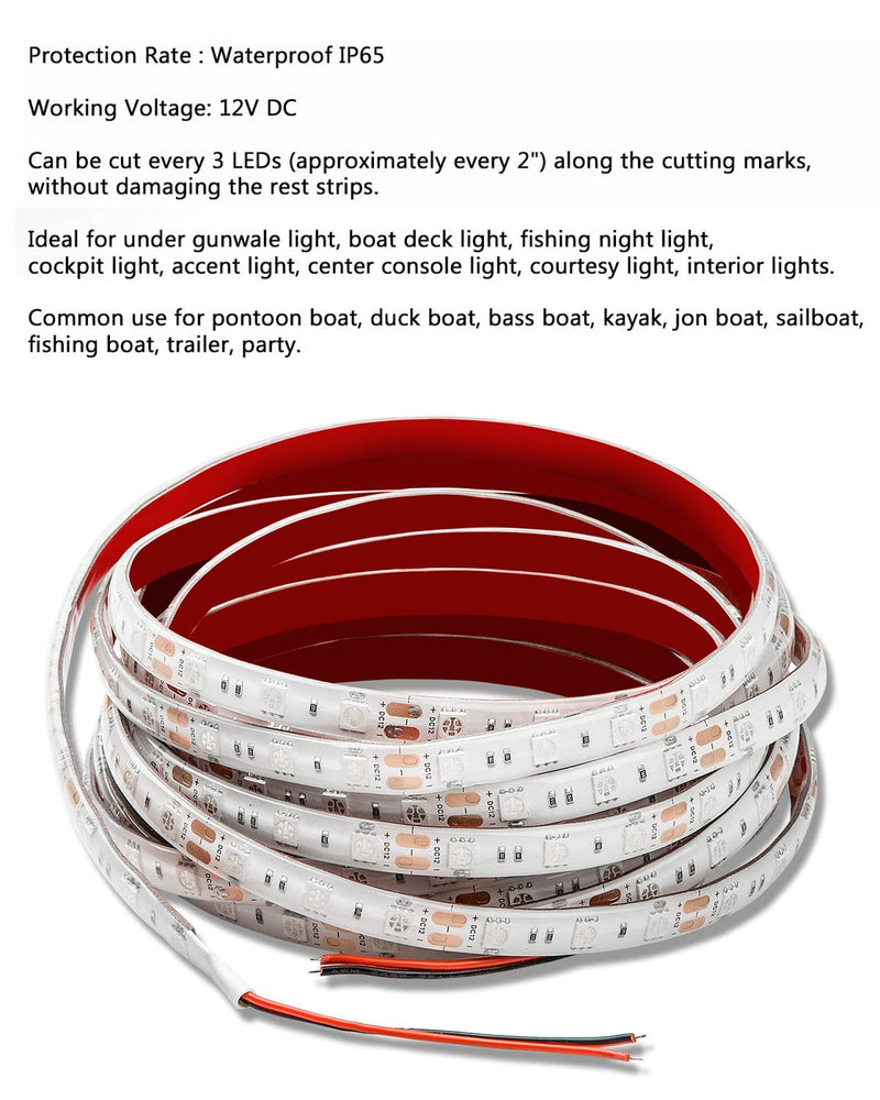 Seaponer Pontoon Boat Light, Marine Led Light Strip for Duck Jon Bass Boat Sailboat Kayak Flex Lighting for Boat Deck Light Accent Light Courtesy Interior Lights Fishing Night, Red, 12v 5m (16.4ft)