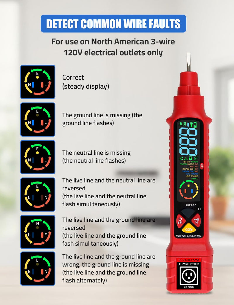 [Australia - AusPower] - FROGBRO 2-in-1 Voltage Tester & Outlet Tester, Dual Range AC 2-440V 50Hz-60Hz with LCD Display, Circuit Breaker Finder & Tracer Kit for Accurate Electrical Detection（No Batteries Included） 