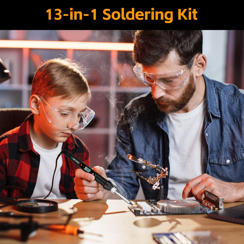 VFANDV Soldering Iron Set, 80 W 180-520 °C with On/Off Switch, LCD Adjustable Temperature Soldering Iron, Mini Soldering Set for Electrical Work - Soldering Device
