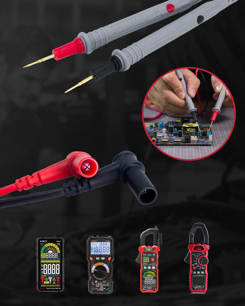 [Australia - AusPower] - KAIWEETS Silicone Multimeter Test Leads with Gold-Plated Probes, 48 inch Long, CAT III 1000V CAT IV 600V 20A, Compatible with Volt Clamp Meter Electrical Testing Tools, 2PCS 