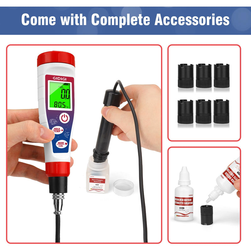 [Australia - AusPower] - Digital Dissolved Oxygen Meter,Dissolved Oxygen Test Kit with 4.92 ft Probe Cable, DO Meter Oxygen Analyzer with Accessories,Aquarium Pond Water Test Kit 0.0-40.0 mg/L 