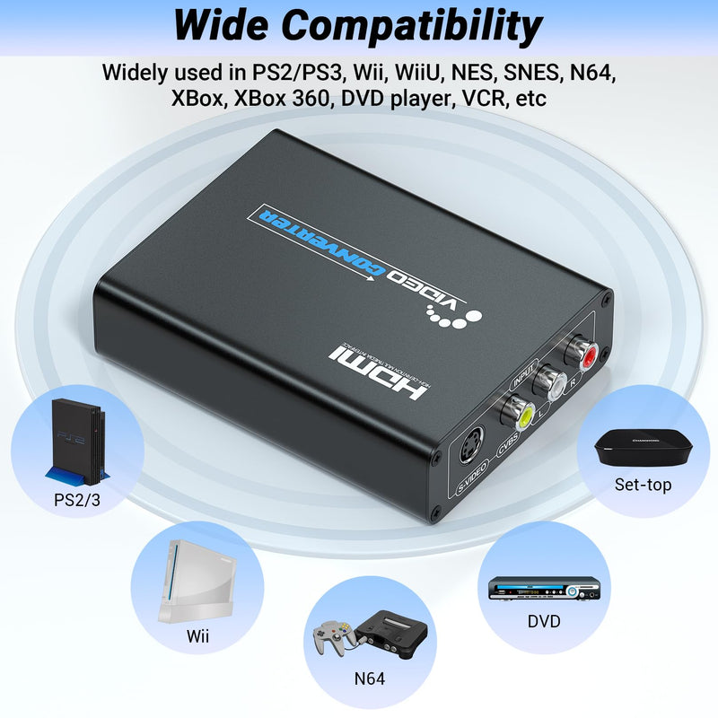 [Australia - AusPower] - RCA Svideo to HDMI Converter, RCA and Svideo Cables Included, Mezcenoy Svideo Composite AV RCA to HDMI Converter for PS1/PS2/Wii/NGC/DVD/VHS/VCR 