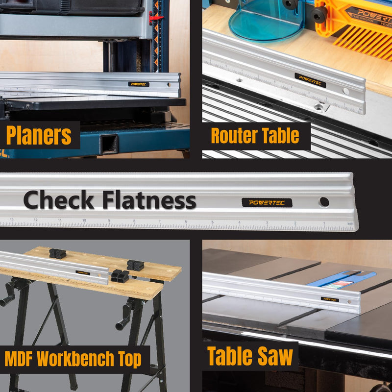 POWERTEC 2PK 18 Inch Machinist Aluminum Straight Edges, for Checking Surface Warp, Marking/Scribing Lines - Used w/Feeler Gauges for Automotive Repairs, Cylinder Head Checks (71213-P2) 18", 2PK