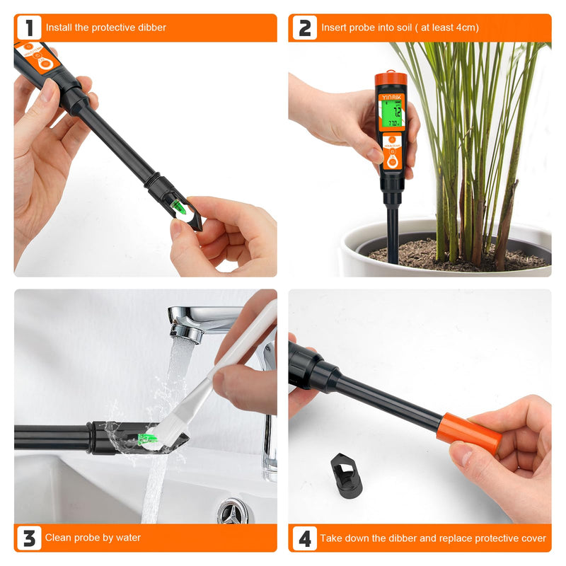 Digital pH Meter for Soil, Soil pH Tester for Potted Plants, Professional pH Reader for Soil and Water, Electronic Soil pH Test Kit for Garden, Lawn, Greenhouse, Indoor & Outdoor, Farming, Yard Use Orange Soil pH Meter