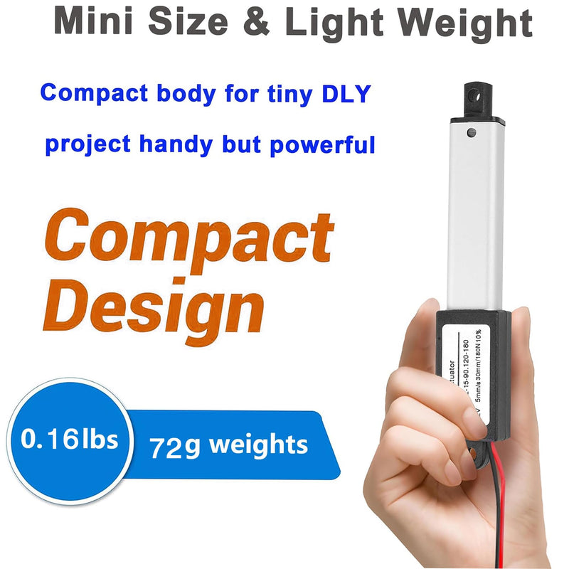 AWINLI Mini1.2" Stroke 12V Linear Actuator,180N/40.5Lbs Waterproof Micro Electric Actuator,Speed 5mm/s with Instantaneous Switch Mounting Bracket,for Cabinets,Window Openers,Robots (30mm) 30mm-180N Mini12V