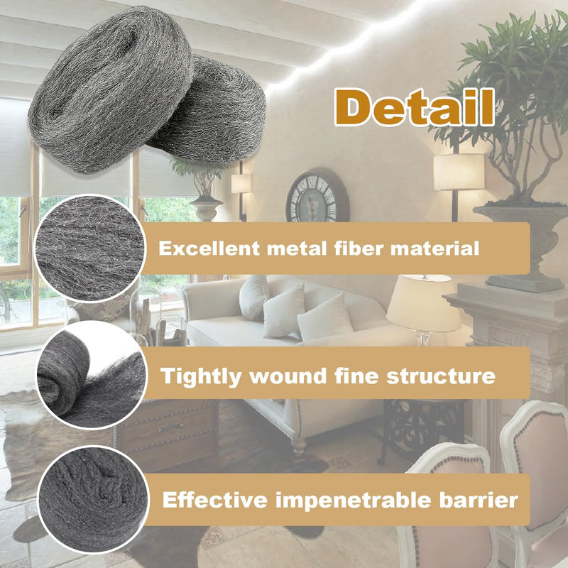 [Australia - AusPower] - 2Pack Steel Wool for Mice Control 3.2"x10.5 ft Wool, Gap Filler for Home & Garage, DIY Bundle with Gloves & Scissors 2 PACK 