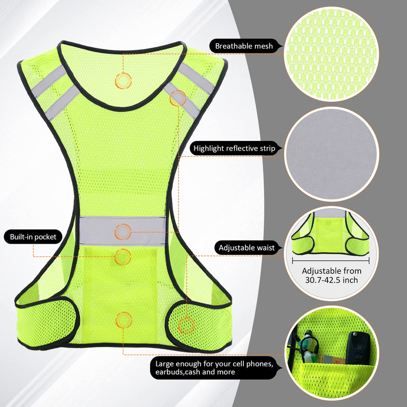 TCCFCCT Reflective Running Vest, High Visibility Running Gear with Large Pocket 2 Pack Mesh Yellow