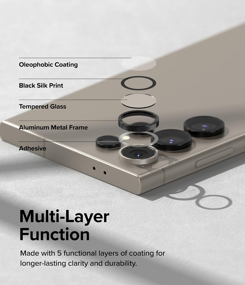 [Australia - AusPower] - Ringke Camera Lens Frame Glass Compatible with Samsung Galaxy S24 Ultra Camera Lens Protector 5G, Glass Covers and Aluminum Alloy Frames - Black 