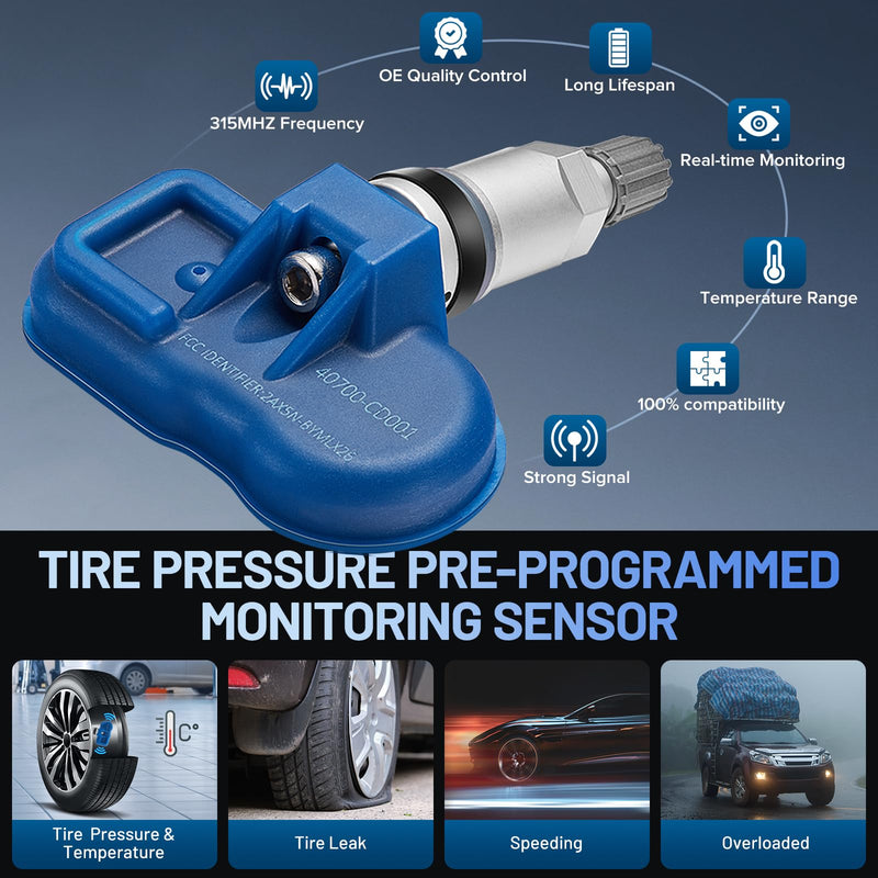 [Australia - AusPower] - TPMS Sensor 40700-CD001 for 315Mhz Tire Pressure Monitoring Sensor Compatible with Nissan Altima Cube Frontier Maxima Murano Quest Xterra 03-20, Compatible Infiniti Q45 QX4 QX56 03-10 (4 Pcs) 